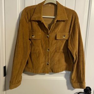 Ribbed Cropped Button Jacket-Lt. Brown Button. Women's Size L
